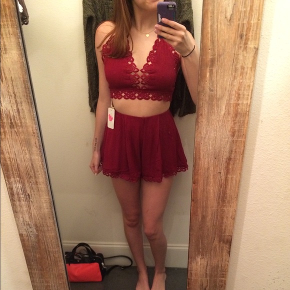 Red with Lace Detail Two Piece Set - Picture 8 of 8